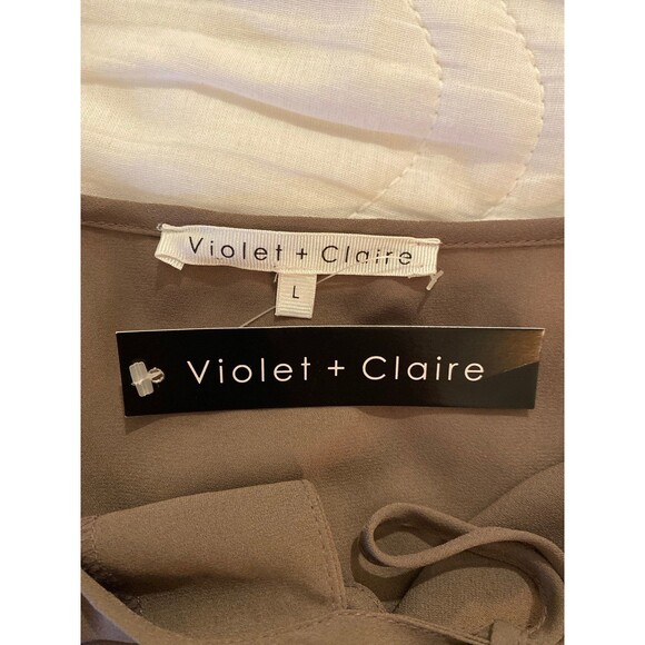 Violet & Claire Blouse Size Large Taupe Brown Bell Sleeves Flowy Classy Chic Top - Picture 6 of 10